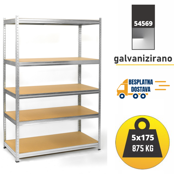 Polica metal-medijapan 180x120x50cm, 5x175kg