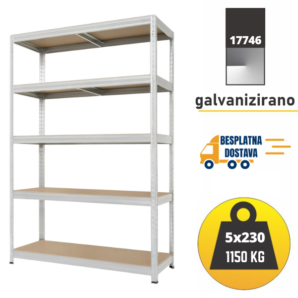 Polica metal-medijapan 180x120x45cm, 5x230kg Metalne Police