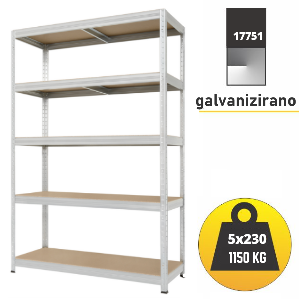 Polica metal-medijapan 213x120x45cm 5x230 kg Metalne Police