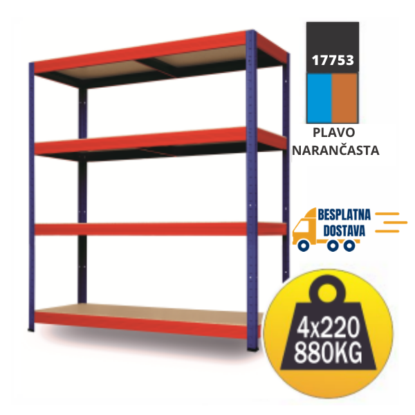 Polica metal-medijapan 180x150x60cm 4x220 kg