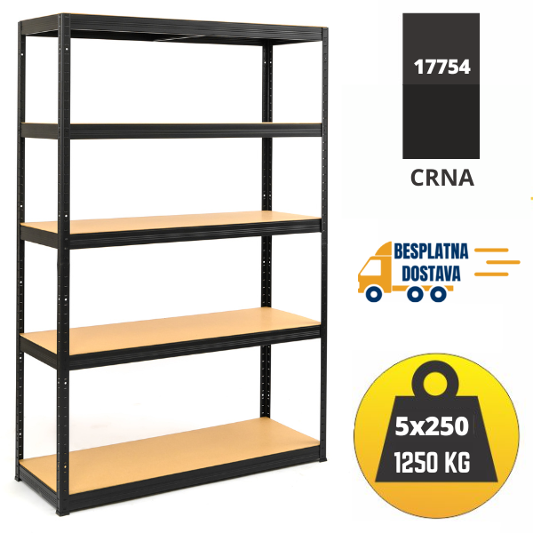 Polica metal-medijapan 213x120x45cm 5x250 kg - metalnepolice.hr