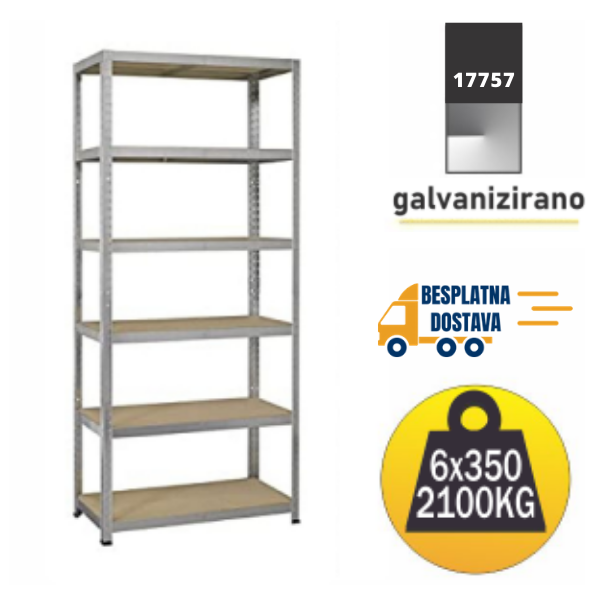 Polica metal-medijapan 213x90x60cm 6x350 kg