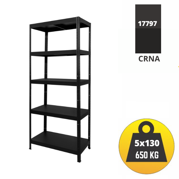 Polica metal-metal 180x80x30cm 5x130 kg Metalne Police