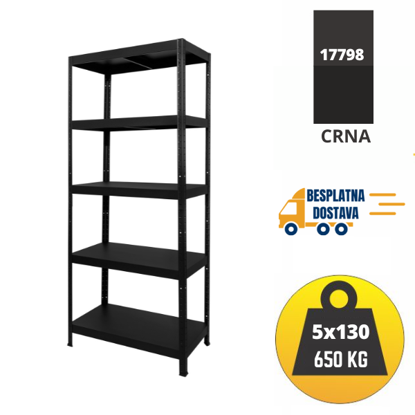 Polica metal-metal 180x90x30cm 5x130 kg Metalne Police