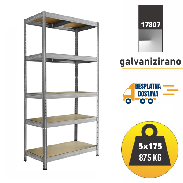 Polica metal-medijapan 180x90x35cm 5X175kg Metalne Police