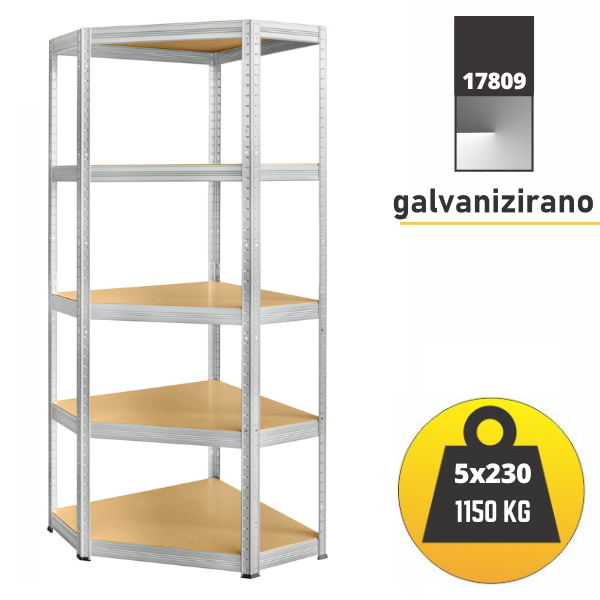 Kutna polica metal-medijapan 180x90x90X35cm, 5x230 kg Metalne Police