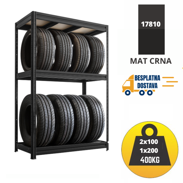 Polica za gume 177x120x60cm 2x100kg+1x200kg Metalne Police
