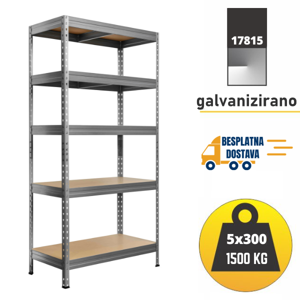 Polica metal-medijapan 180x100X50 5x300kg - RIVET Metalne Police