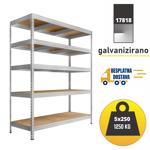 Polica metal-medijapan 180x180X45 5x250kg - RIVET Metalne Police