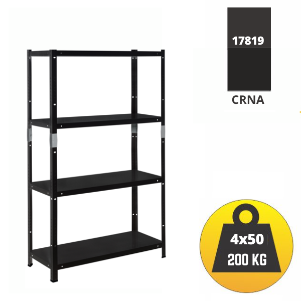 Metalna polica 150x75x30cm 4x50 kg crna Metalne Police