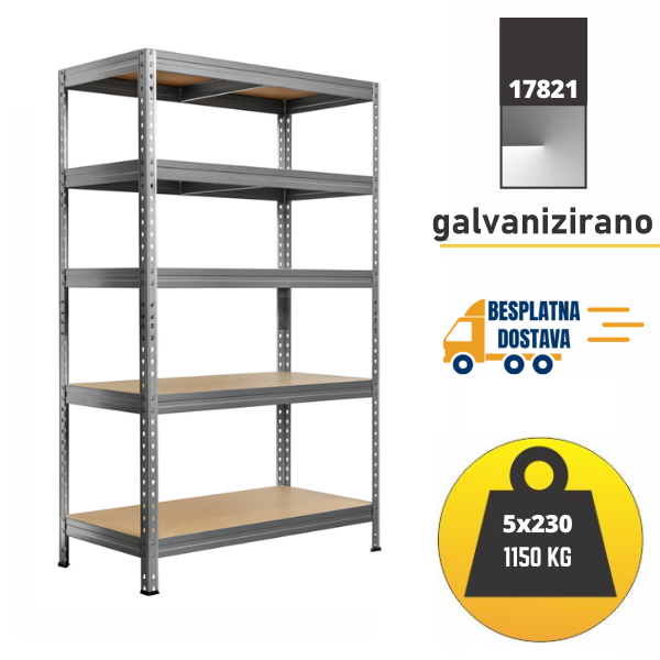 Polica metal-medijapan 180x90X45 5x230kg - RIVET Metalne Police