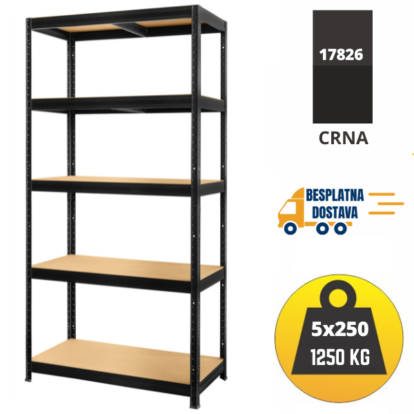 Polica metal-medijapan 213x90x60cm 5x250 kg Metalne Police