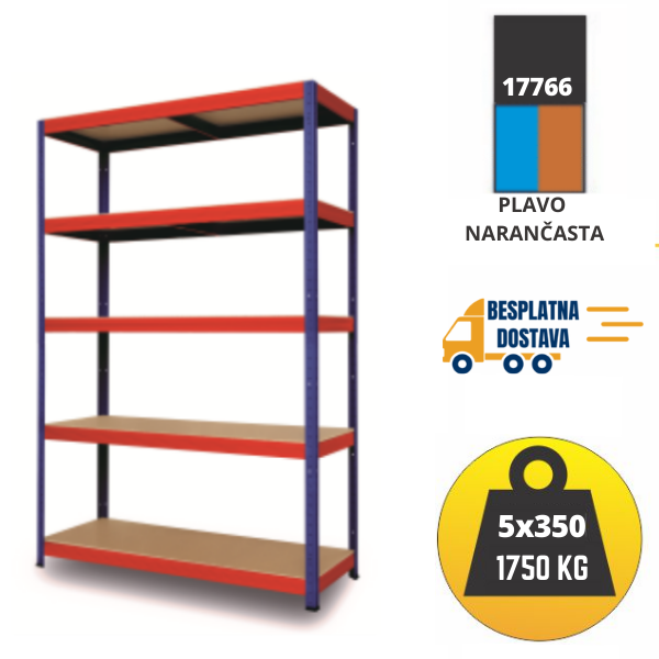 Polica metal-medijapan 180x100x50cm 5x350 kg - metalnepolice.hr