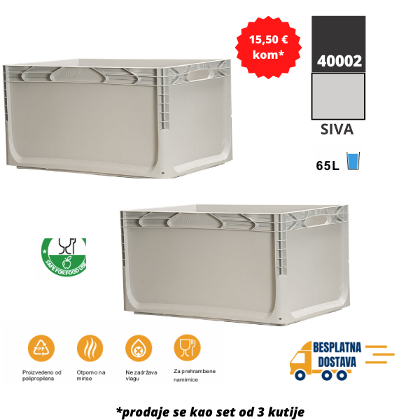 Euro kutija 60X40X32 cm (DXŠXV), siva, set 3 komada Metalne Police