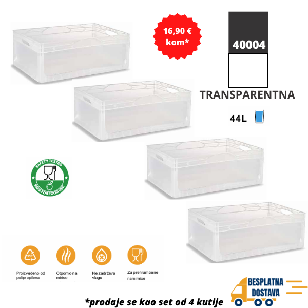 Euro kutija 60X40X22 cm (DXŠXV), transparentna, set 4 komada Metalne Police