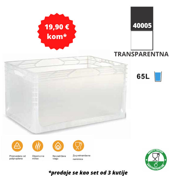 Euro kutija 60X40X32 cm (DXŠXV), transparentna, set 3 komada Metalne Police