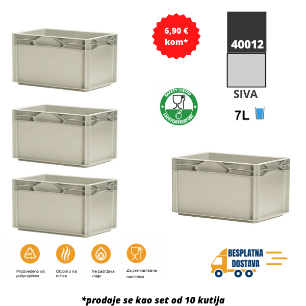 Euro kutija 30X20X17 cm (DXŠXV), siva, set 10 komada Metalne Police