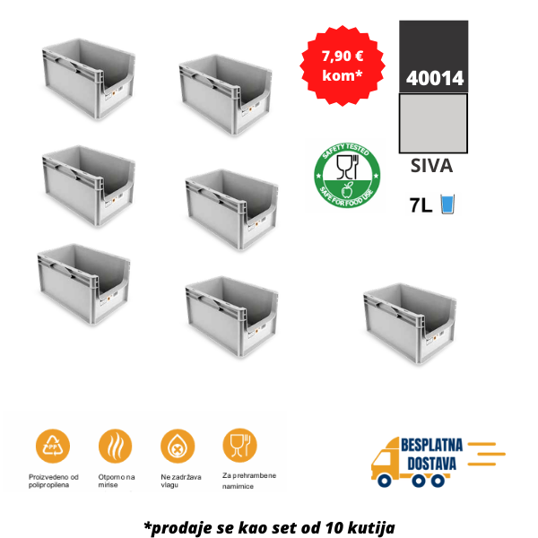 Euro kutija 30X20X17 cm (DXŠXV), siva, set 10 komada Metalne Police