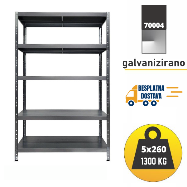 Polica metal-metal 195x120x60cm 5x260 kg