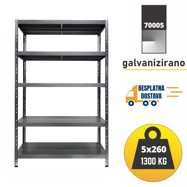 Polica metal-metal 195x100x40cm 5x260 kg - metalnepolice.hr