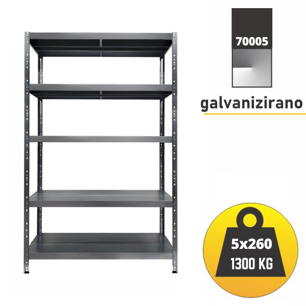Polica metal-metal 195x100x40cm 5x260 kg Metalne Police