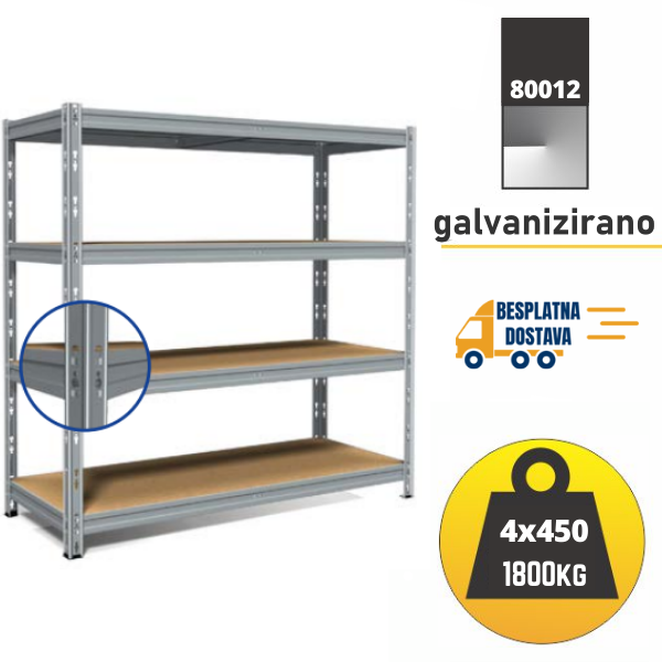 Polica metal-medijapan 180x210x70cm, 4x450kg