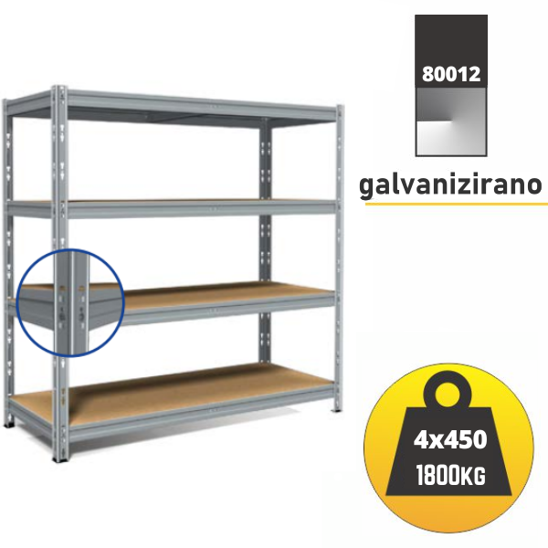 Polica metal-medijapan 180x210x70cm, 4x450kg Metalne Police