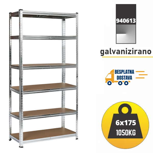 Polica metal-medijapan 220x90x40cm, 6x175kg Metalne Police