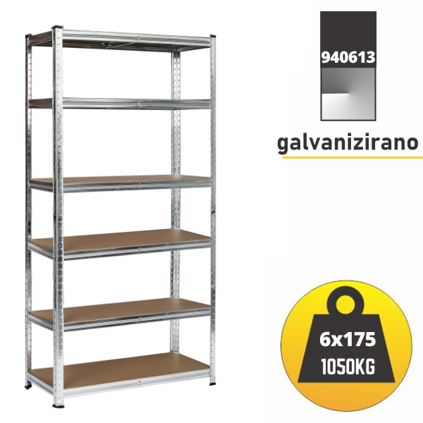 Polica metal-medijapan 220x90x40cm, 6x175kg Metalne Police