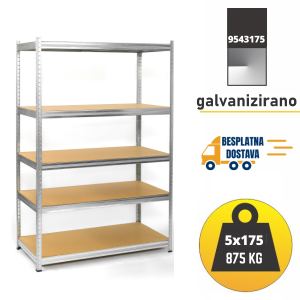 Polica metal-medijapan 180x120x30cm 5x175 kg Metalne Police