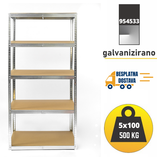 Polica metal-medijapan 180x90x40cm, 5x100kg