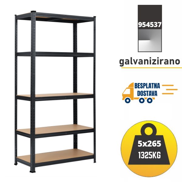 Polica metal-medijapan 180x90x45cm, 5x265kg Metalne Police