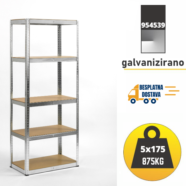 Polica metal-medijapan 180x90x30cm 5X175kg