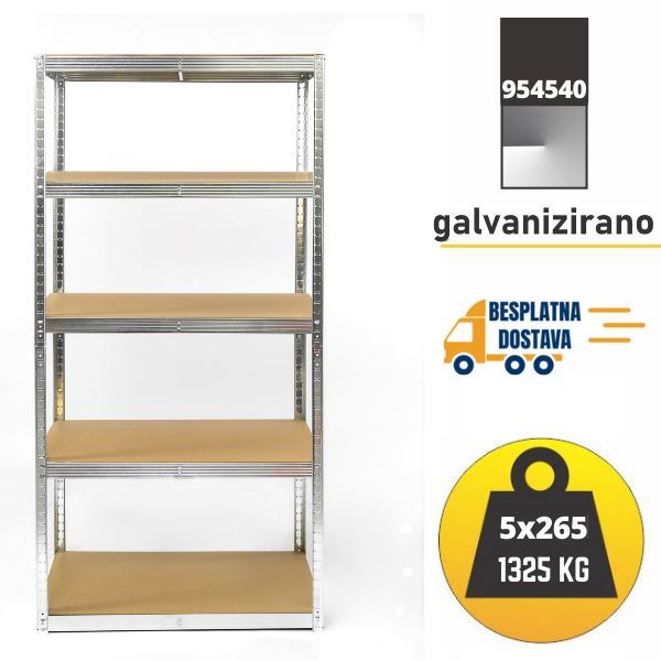 Polica metal-medijapan 180x90x40cm, 5x265kg - metalnepolice.hr