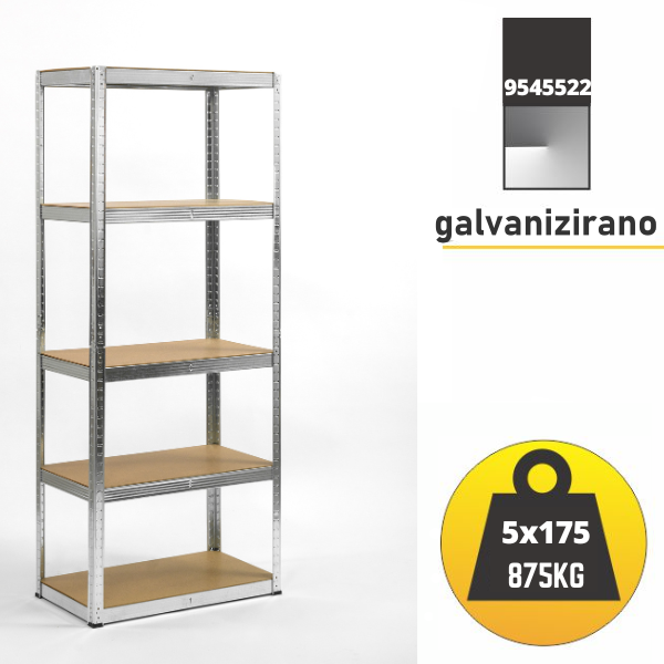 Polica metal-medijapan 180x100x30cm, 5x175kg Metalne Police