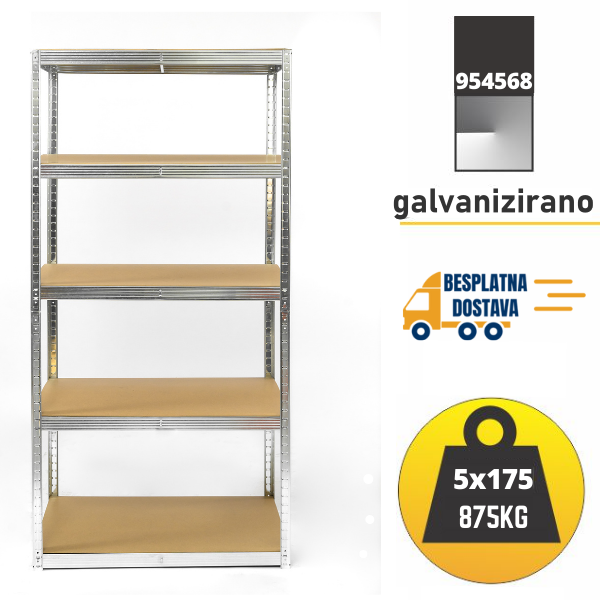 Polica metal-medijapan 180x100x40cm, 5x175kg