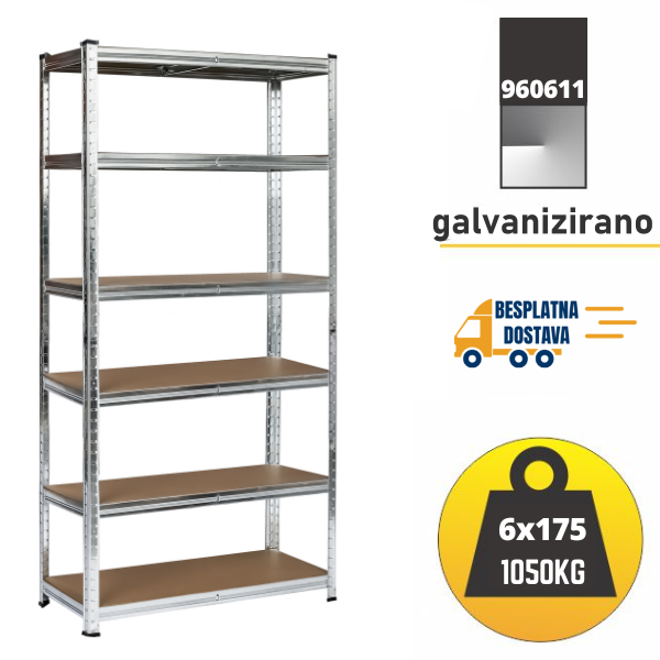 Polica metal-medijapan 220x90x60cm, 6x175kg Metalne Police