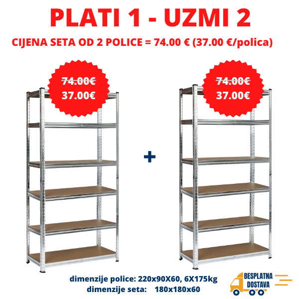2 POLICE Metal-medijapan 2X220x90x60cm, 6x175kg - Dimenzije seta: 220x180x60