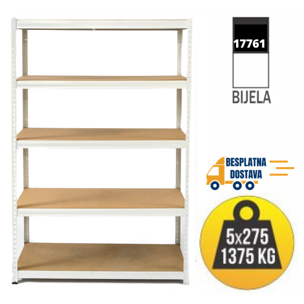 Polica metal-medijapan 180x120x45cm 5x275 kg