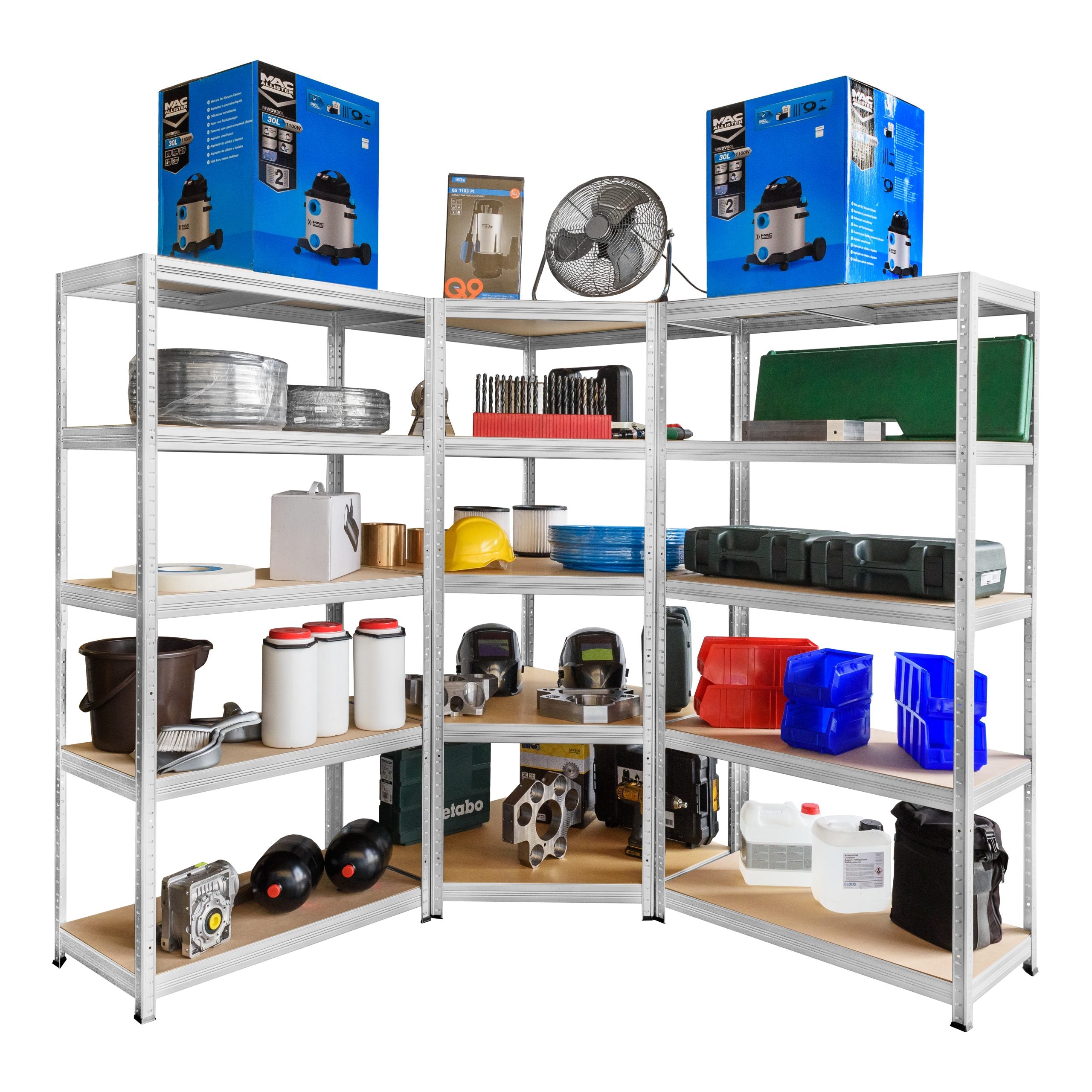 KUTNI SET Metal-medijapan – KUT 180x90x90X45cm, 5x200kg + DVIJE POLICE 180X90X45, 5×300 kg Metalne Police