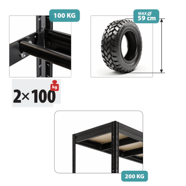 Polica za gume 177x120x60cm 2x100kg+1x200kg Metalne Police