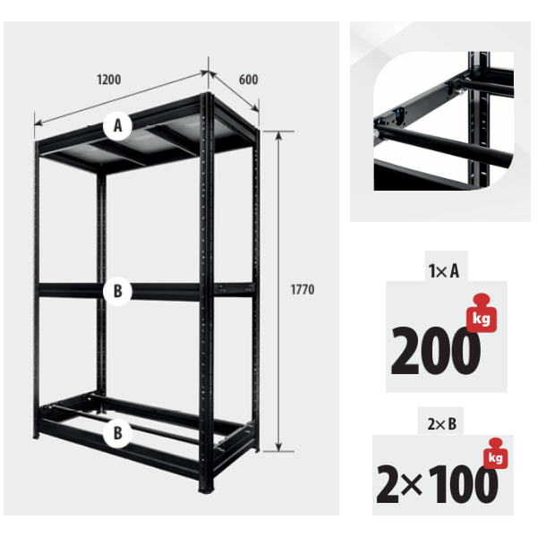 Polica za gume 177x120x60cm 2x100kg+1x200kg Metalne Police