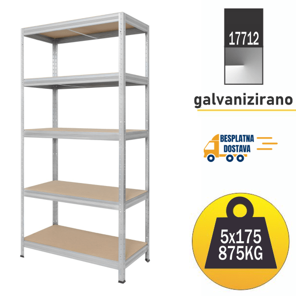 Polica metal-medijapan 180x75x35cm 5x175 kg Metalne Police