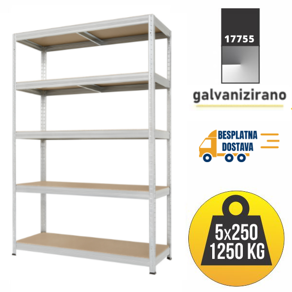 Polica metal-medijapan 213x120x60cm 5x250 kg