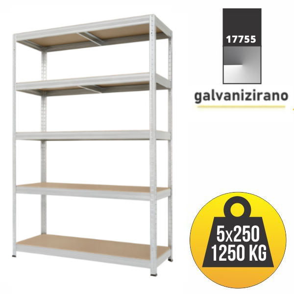 Polica metal-medijapan 213x120x60cm 5x250 kg Metalne Police