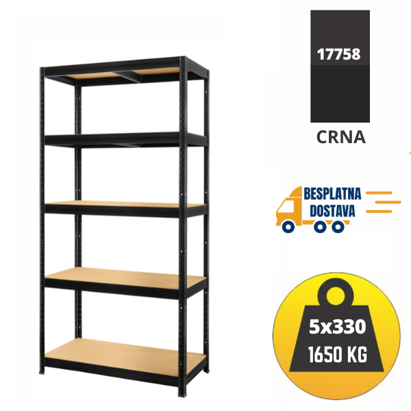 Polica metal-medijapan 180x90x45cm 5x330 kg Metalne Police