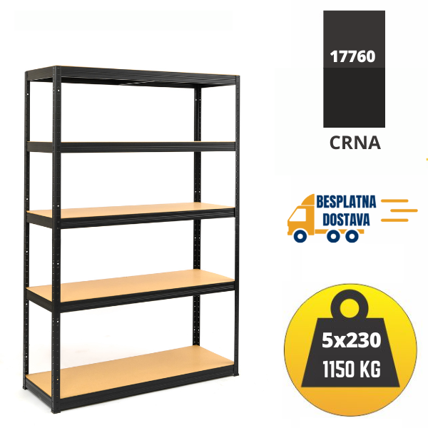 Polica metal-medijapan 180x120x45cm 5x230 kg Metalne Police