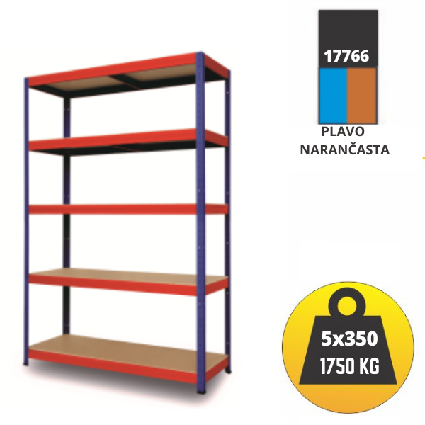 Polica metal-medijapan 180x100x50cm 5x350 kg Metalne Police