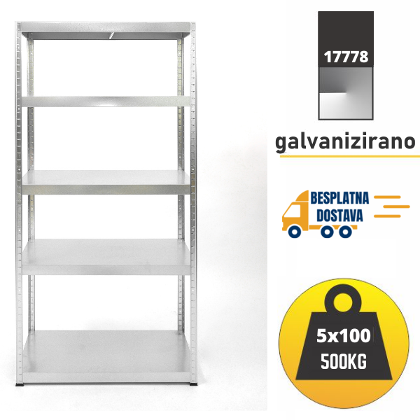 Polica metal-metal 180x90x40cm 5x100 kg