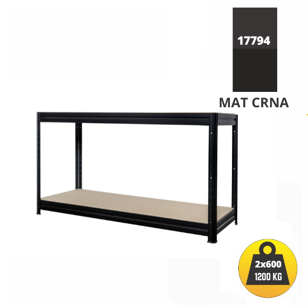 RADNI STOL: 87x160x60 cm/2 POLICE/600KG/ NOSIVOST 1200 kg - MAT CRNA Metalne Police